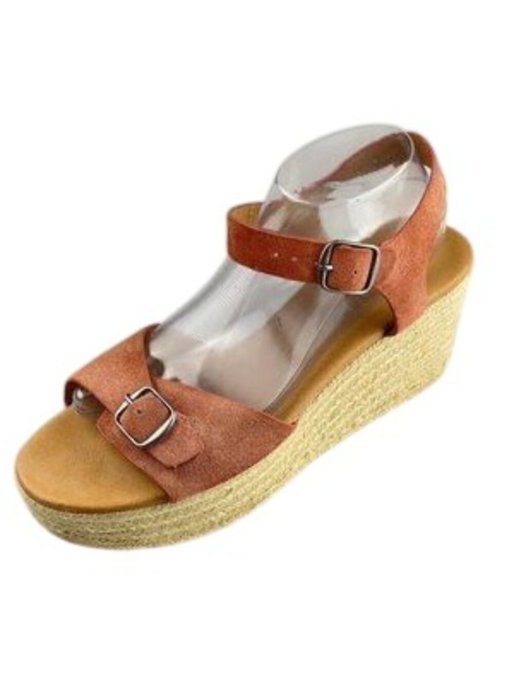 Lucky Brand Leather Upper Wedge Sandals With Adjustable Straps & Buckles Orange - Picture 9 of 11